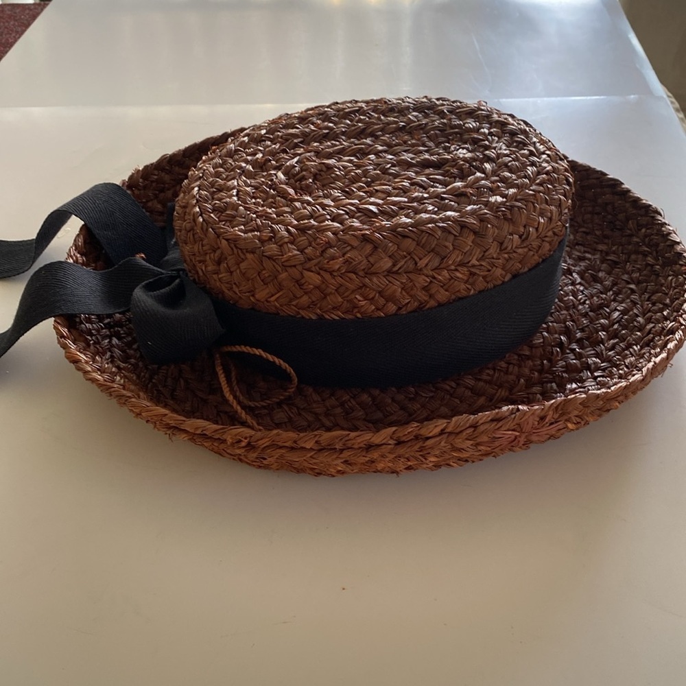 Helen Kaminski Brown Straw Boater Hat with Black Band - Picture 6 of 9